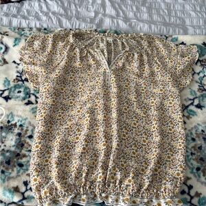 Max Studio Ivory Floral Puff-Sleeve Peasant Top